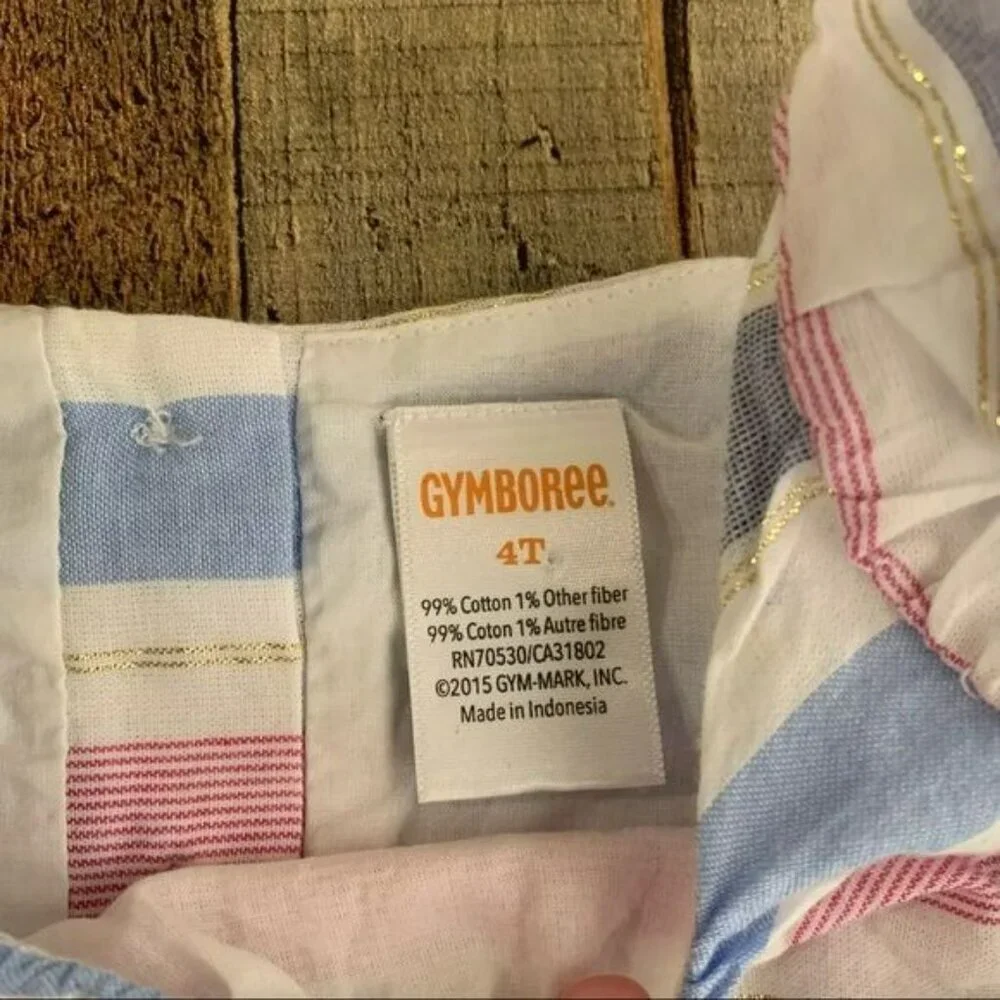 Gymboree Girls Striped Dress 4T With Ruffle Sleeves pink blue gold metallic